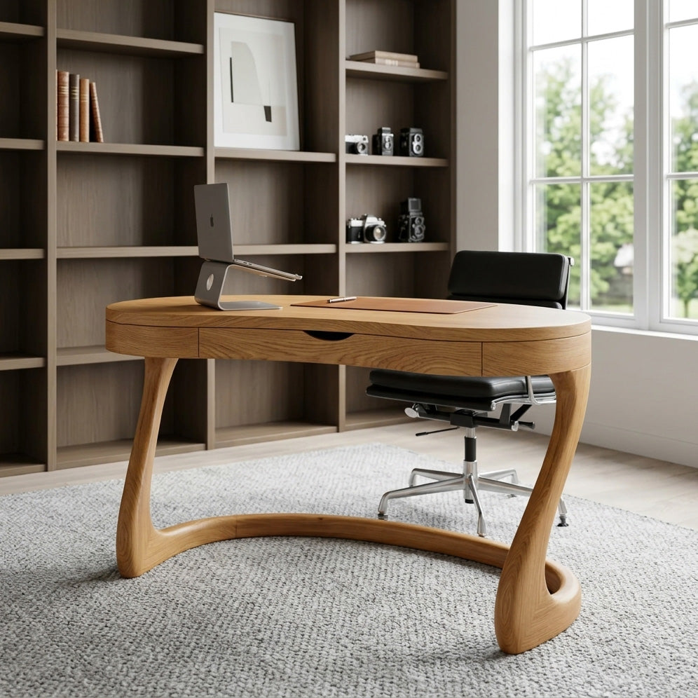 Modern Sculpted Desk With Drawers For Minimalist Home Office - Image 3