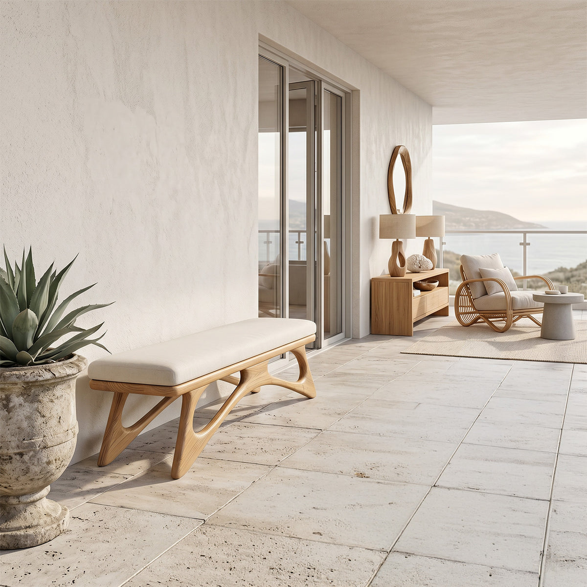 Modern Flowing Wood Bench For Furniture Accent - Image 5
