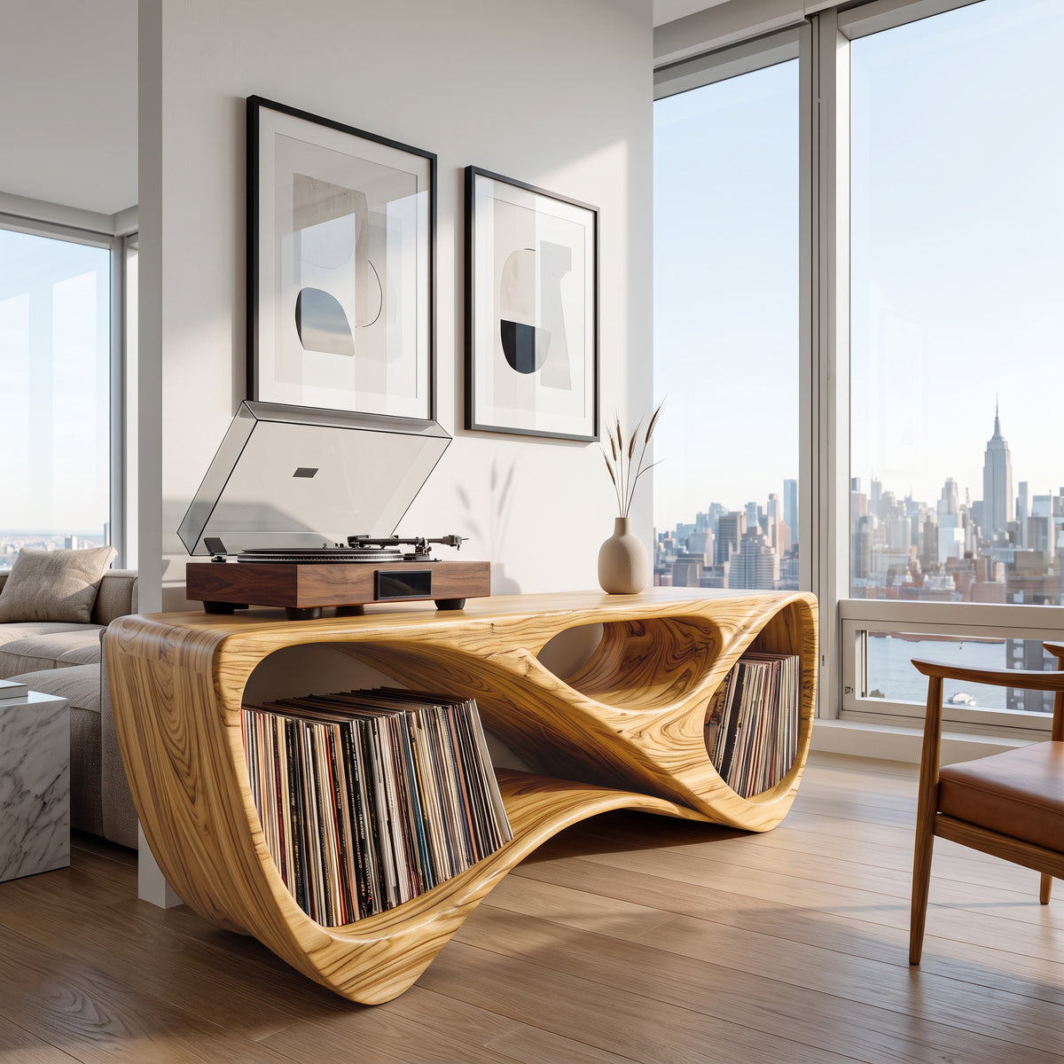 Contemporary Rounded Vinyl Record Console For Living Room - Image 5