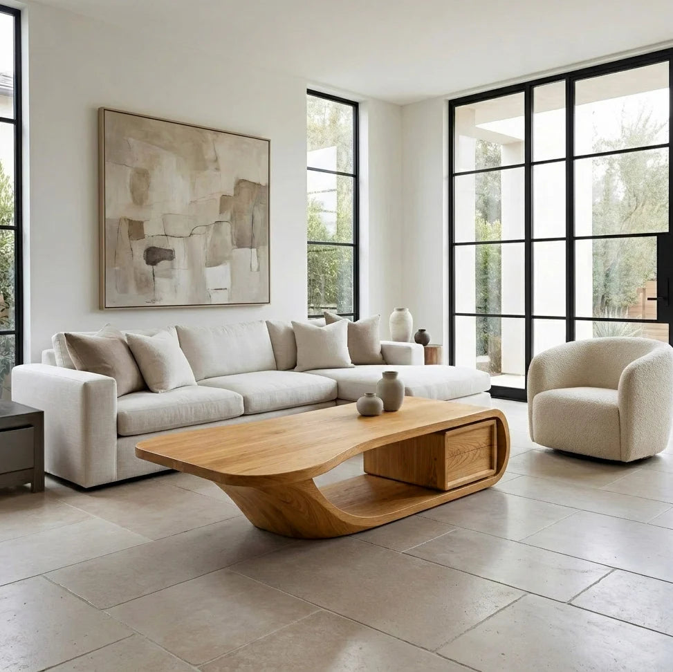Modern Sculptural Coffee Table With Curved Design For Home Office - Image 6