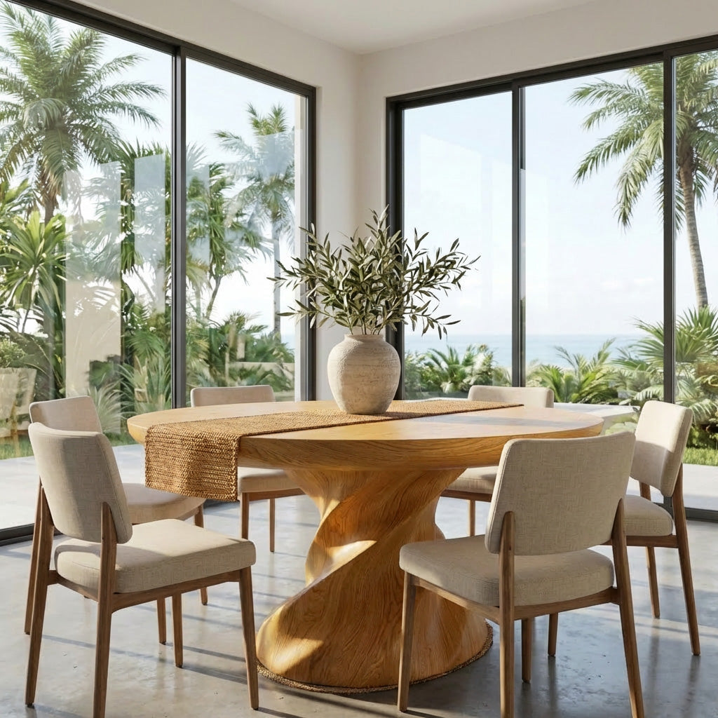 Contemporary Round Dining Table With Twisted Base For Dining Room - Image 5
