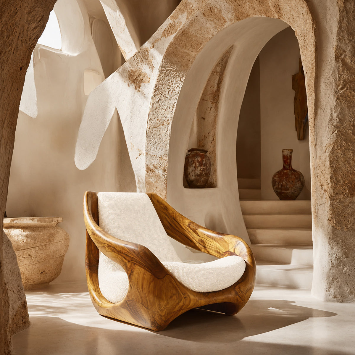 Sculptural Natural Wood Chair For Artistic Living Space - Image 5