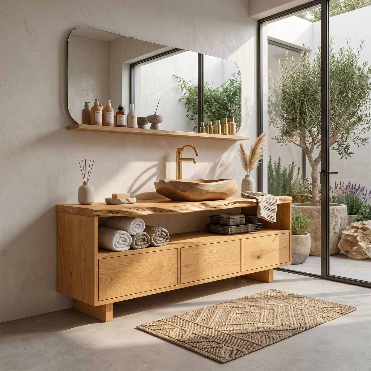 Mid Century Wooden Vanity For Bathroom Wall Mount - Image 5