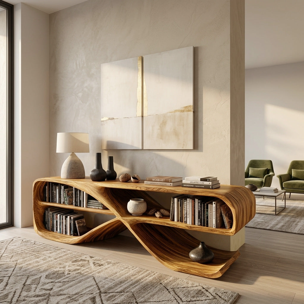 Modern Organic Wooden Console Table For Living Decor - Image 5