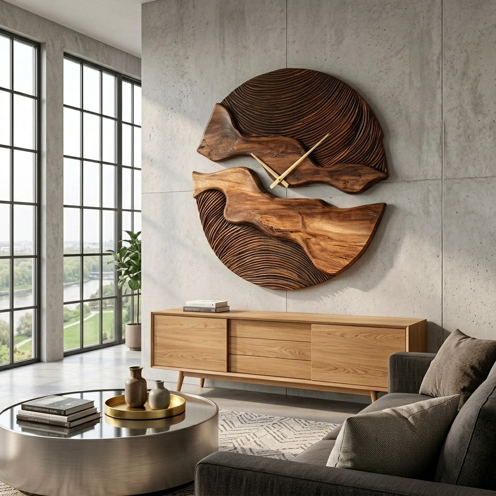 Organic Wooden Wall Clock With Unique Form For Living Room - Image 3