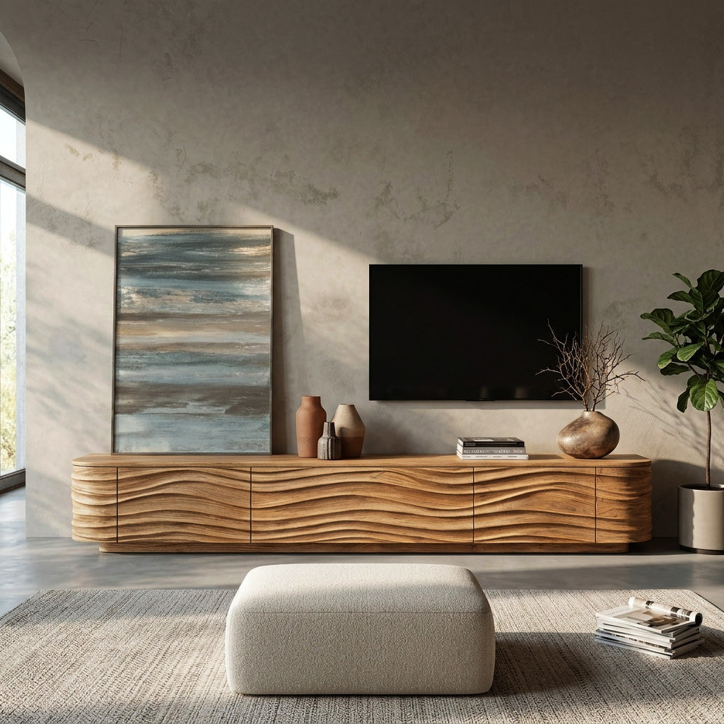 Contemporary Low Wood TV Stand For Media Room - Image 6