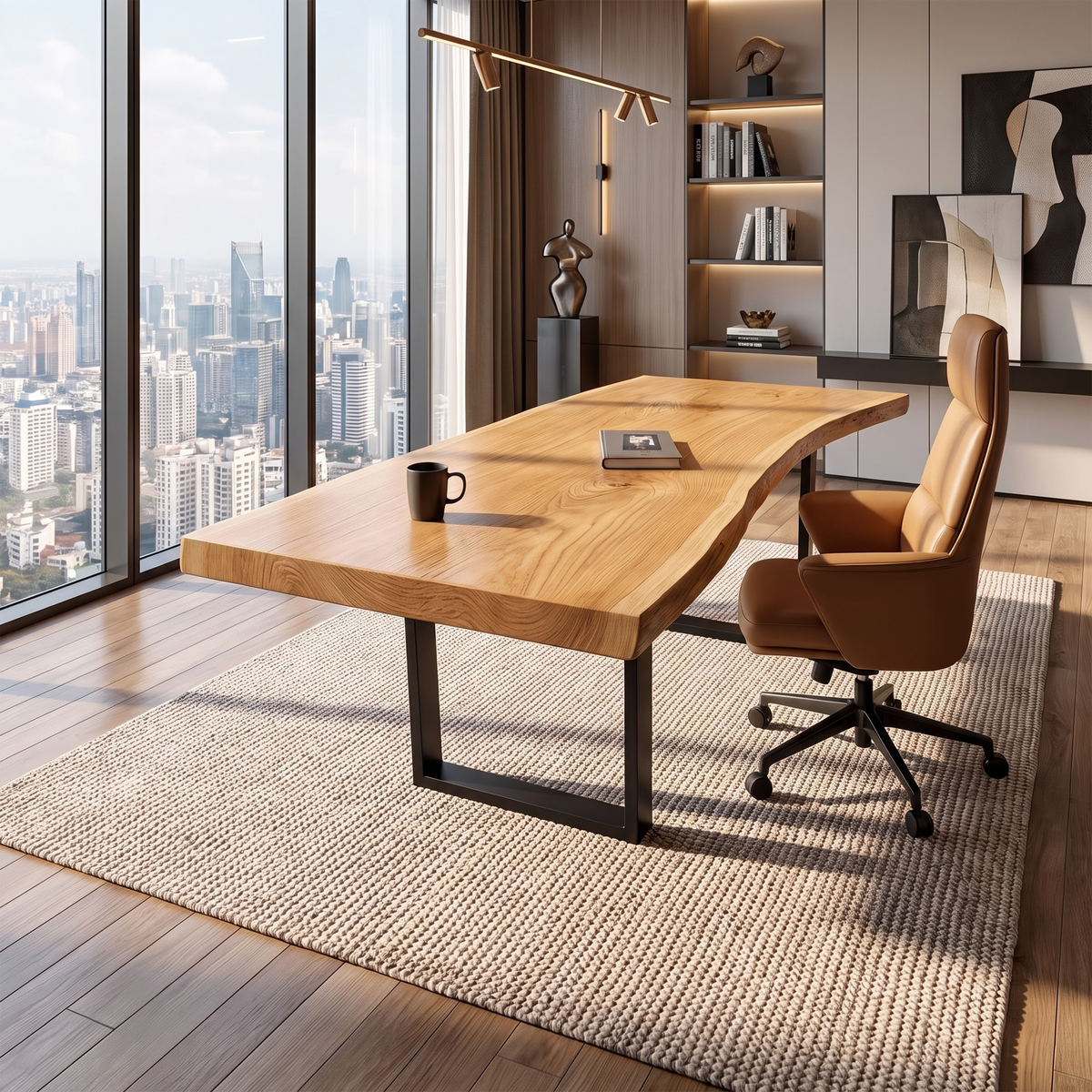 Mid Century Rustic Wooden Live Edge Desk For Home Office - Image 5