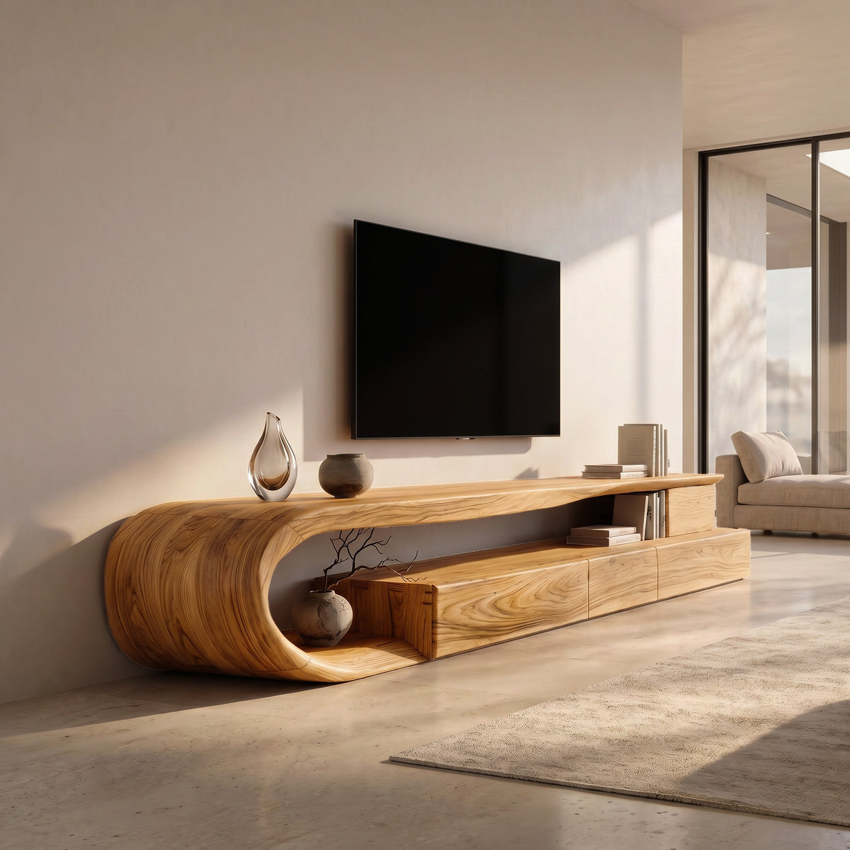 Modern Curved TV Console With Drawer For Living Room - Image 5