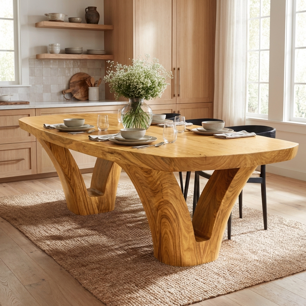 Modern Wooden Dining Table With Unique Base For Kitchen - Image 5