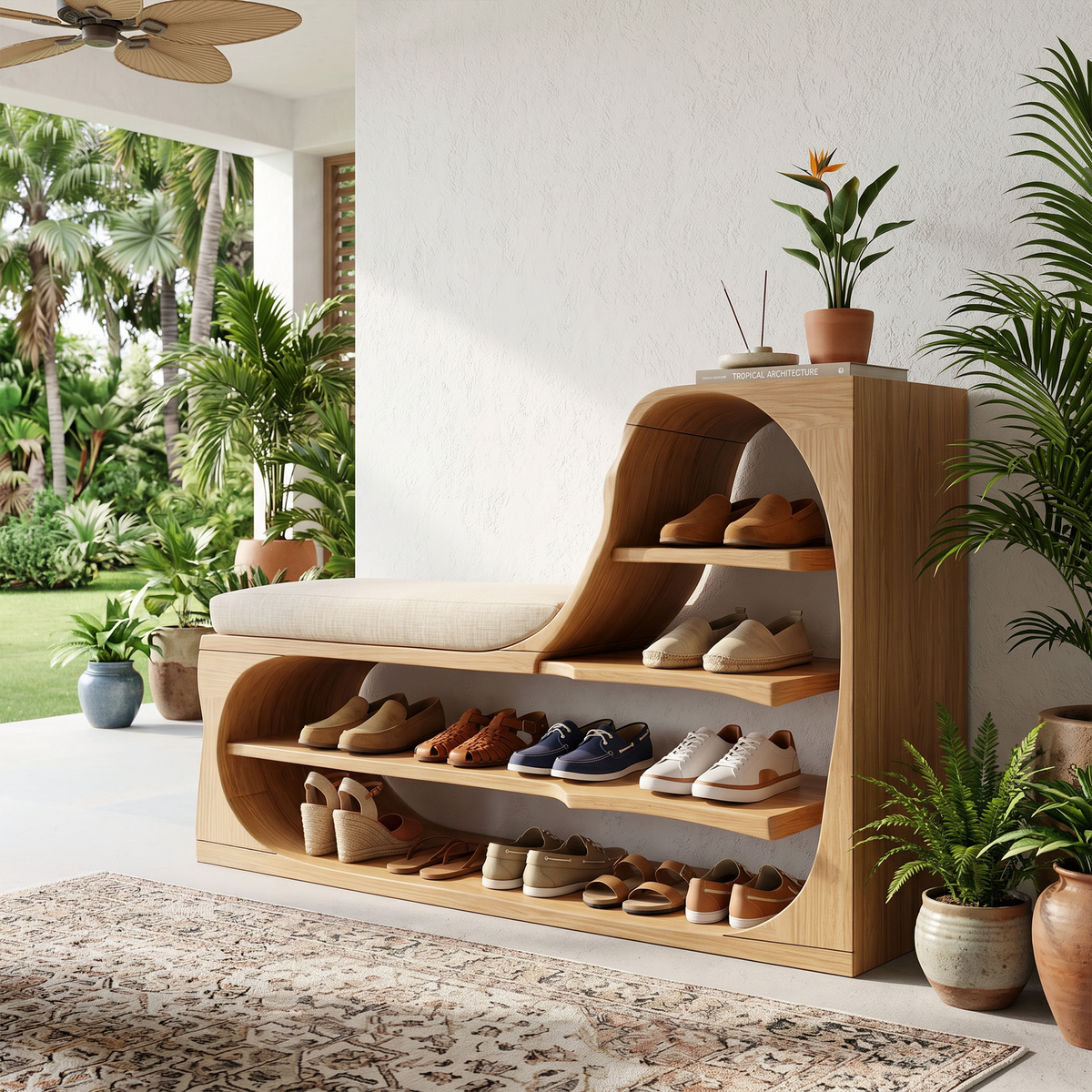 Rustic Shoe Bench Rack For Entryway Hallway Storage Corner - Image 4