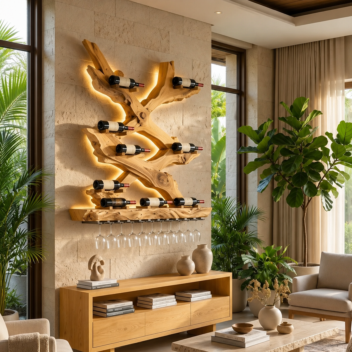 Mid Century Wine Rack For Living Room Bottle Display - Image 5
