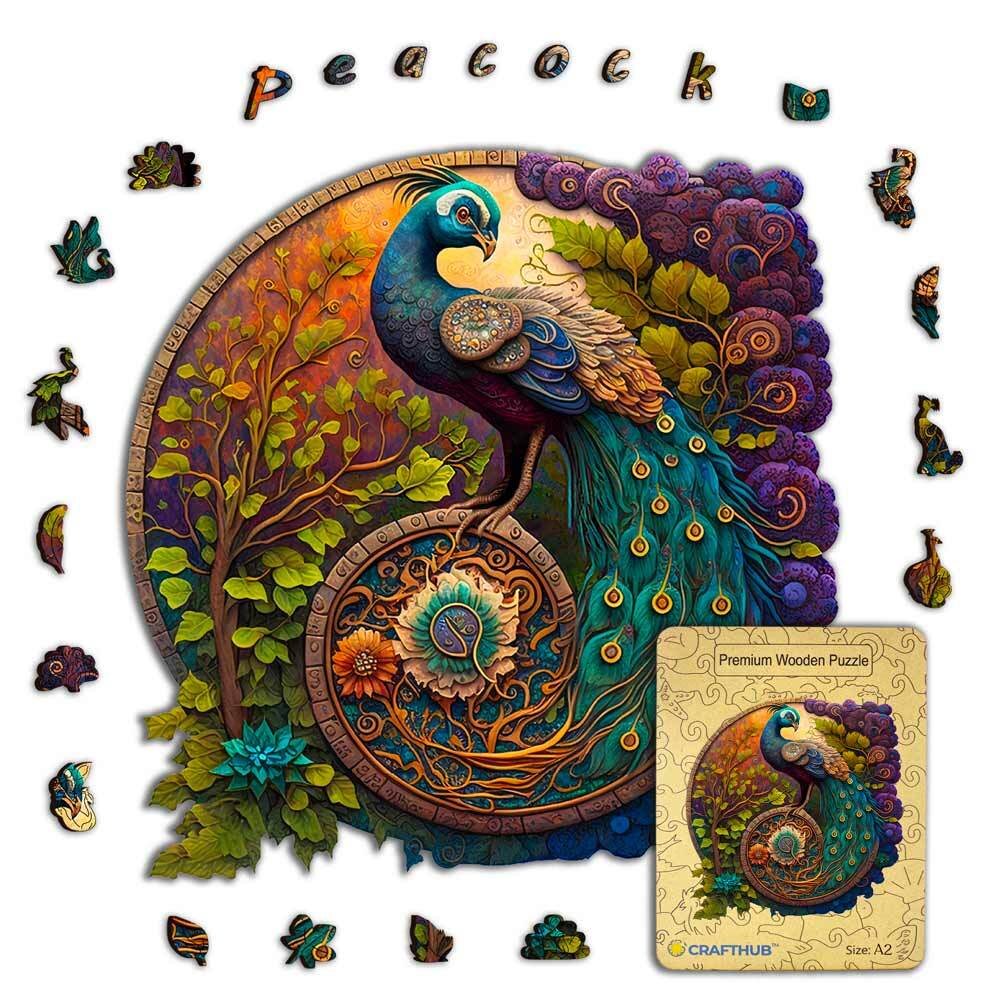 Peacock Yin Yang Wooden Jigsaw Puzzle – Unique Shaped Pieces for Adults - Image 5