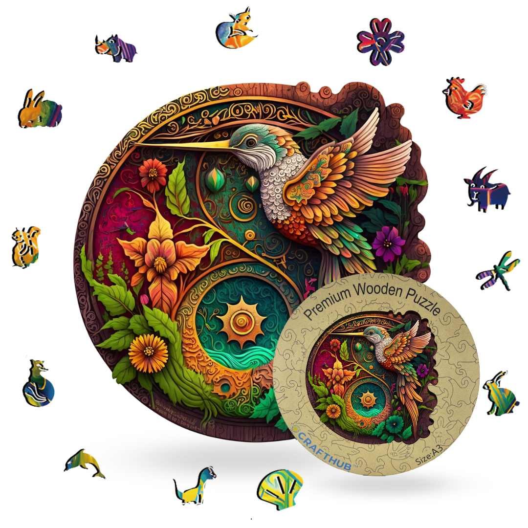 Nectar Quest Hummingbird Wooden Jigsaw Puzzle – Unique Shaped Pieces for Adults - Image 4
