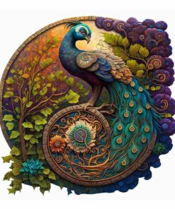 Peacock Yin Yang Wooden Jigsaw Puzzle – Unique Shaped Pieces for Adults