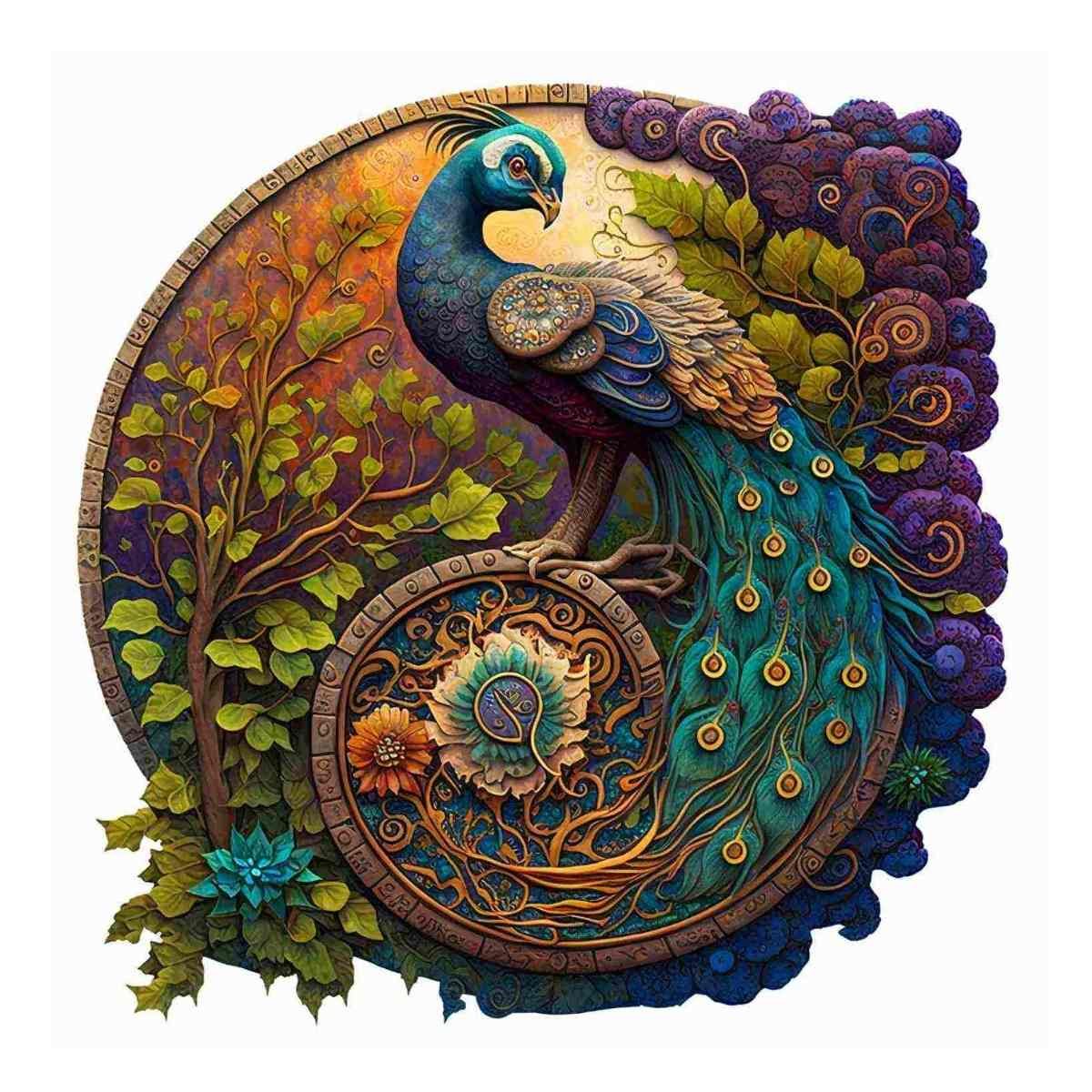 Peacock Yin Yang Wooden Jigsaw Puzzle – Unique Shaped Pieces for Adults
