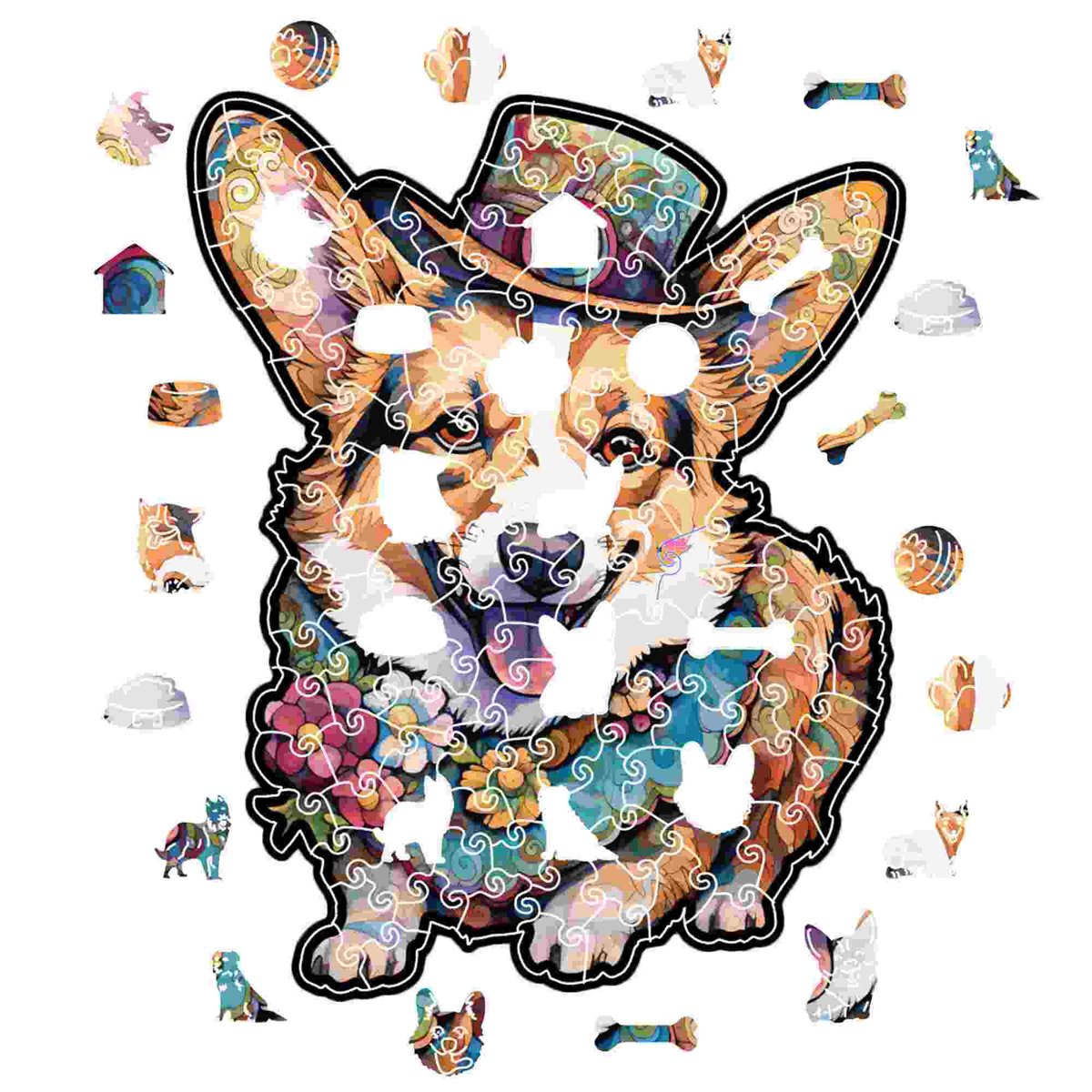 Corgi Dog Wooden Jigsaw Puzzle – Unique Shaped Pieces for Adults - Image 2