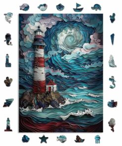 Alternative view of Lighthouse Wooden Jigsaw Puzzle – Unique Shaped Pieces for Adults