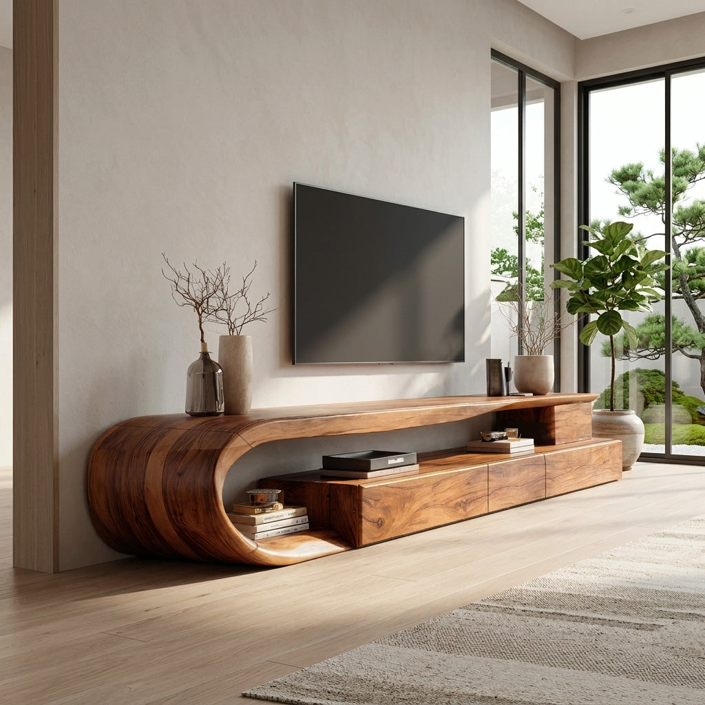Modern Curved TV Console With Drawer For Living Room - Image 2