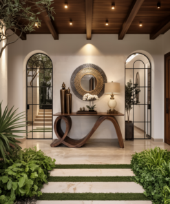 Alternative view of Modern Wooden Console Table Flowing Loop Base Design For Interior
