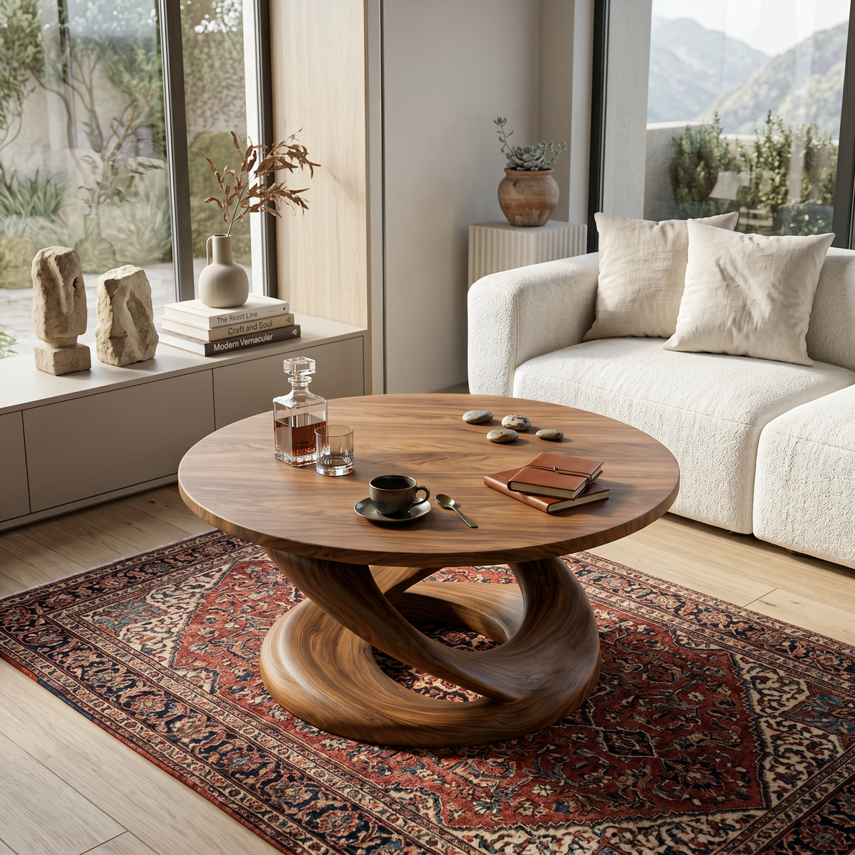 Round Coffee Table With Twisted Pedestal For Luxury Living Room - Image 3