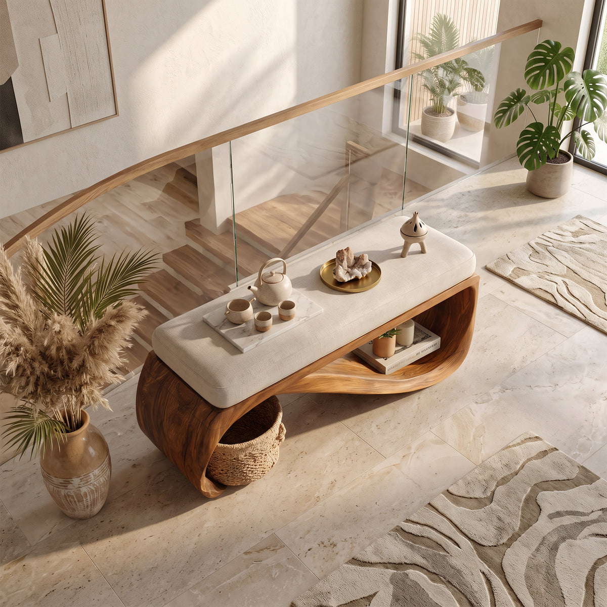 Mid Century Wooden Bench For End-of-Bed Placement - Image 2