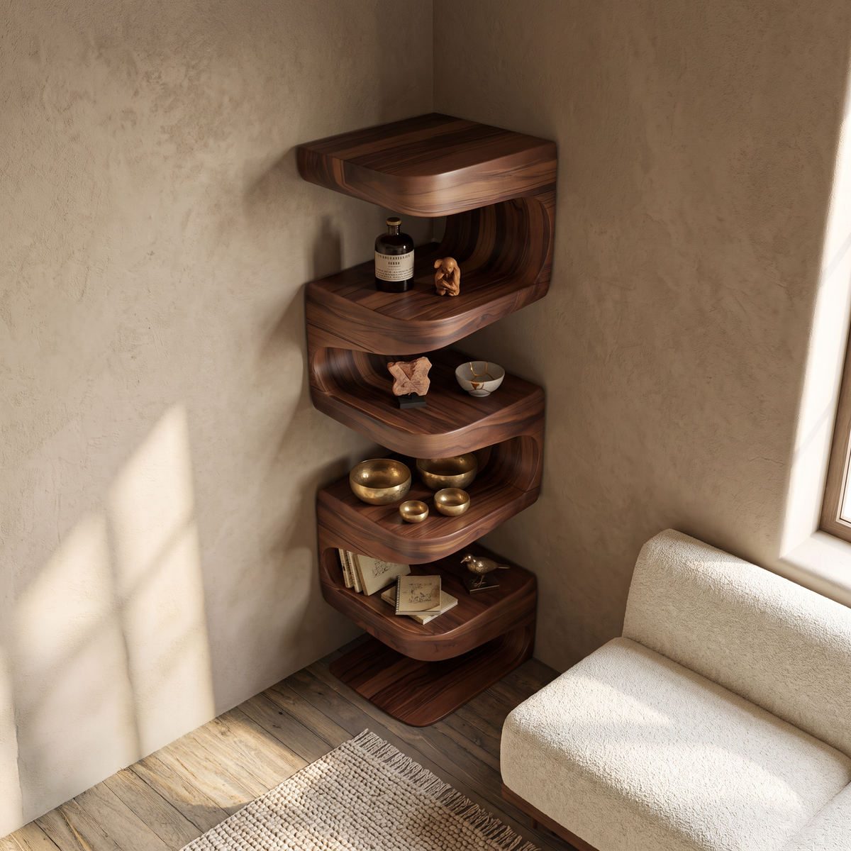 Modern Corner Wave Bookshelf For Living Room Or Contemporary Interior - Image 2