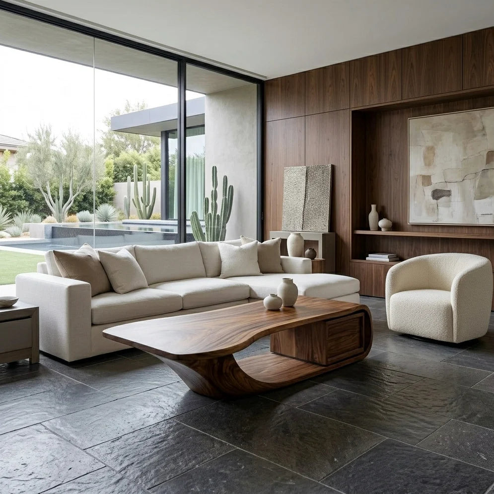 Modern Sculptural Coffee Table With Curved Design For Home Office - Image 7
