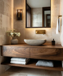 Alternative view of Minimalist Natural Wood Wall Mounted Bathroom Vanity For Bathroom