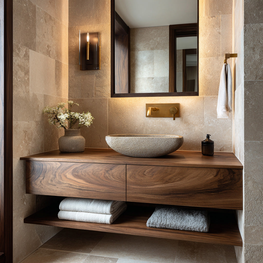 Minimalist Natural Wood Wall Mounted Bathroom Vanity For Bathroom - Image 2