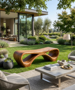 Alternative view of Modern Sculptural Outdoor Bench With Curved Design For Garden