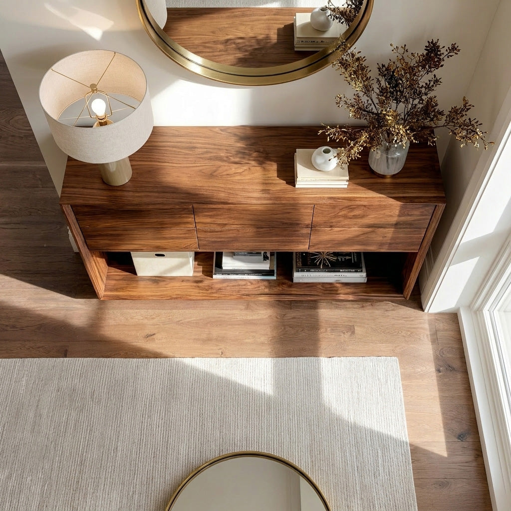 Minimal Wood Console Table With Multi Drawer For Entry Space - Image 3