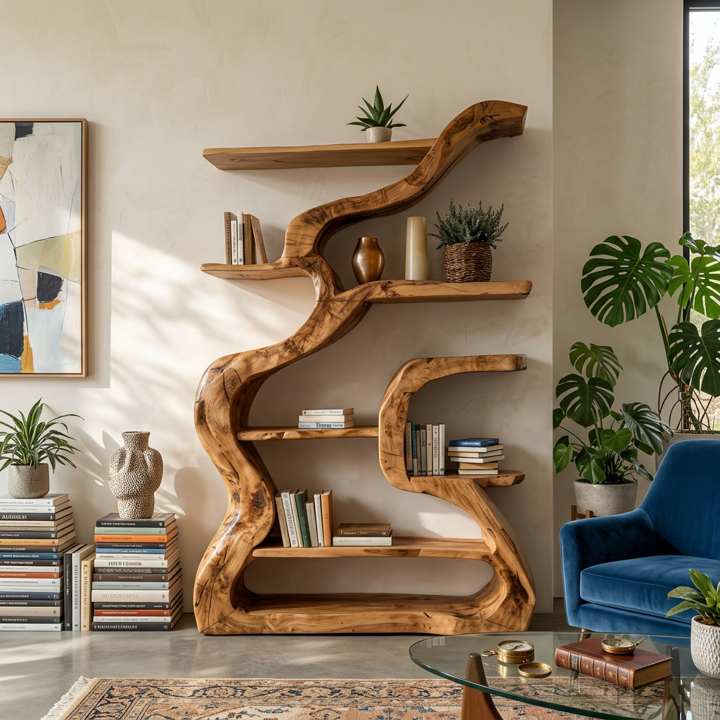 Organic Sculptural Bookshelf With Curved Design For Living Room - Image 2