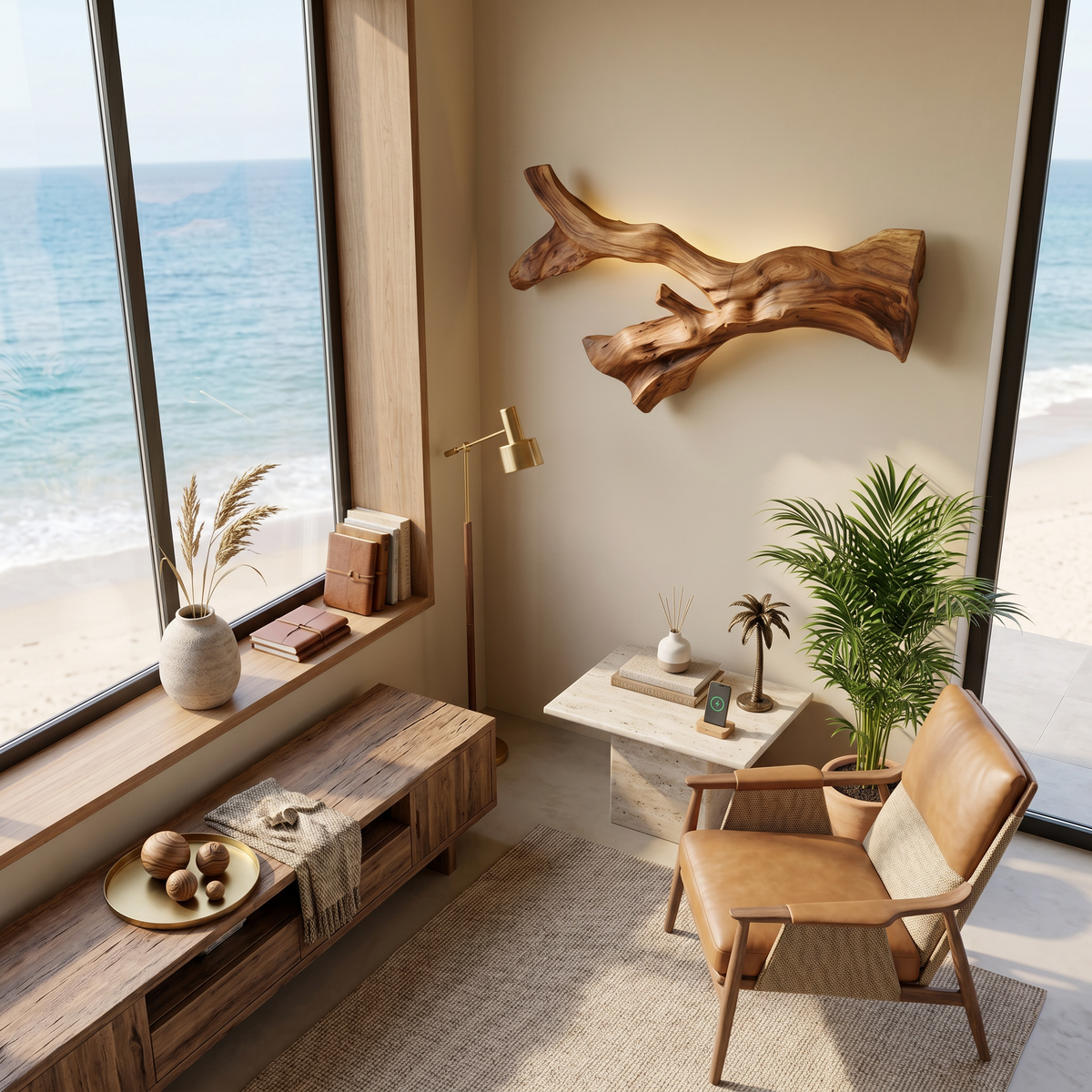 Rustic Natural Wood Wall Sconce For Hallway - Image 3