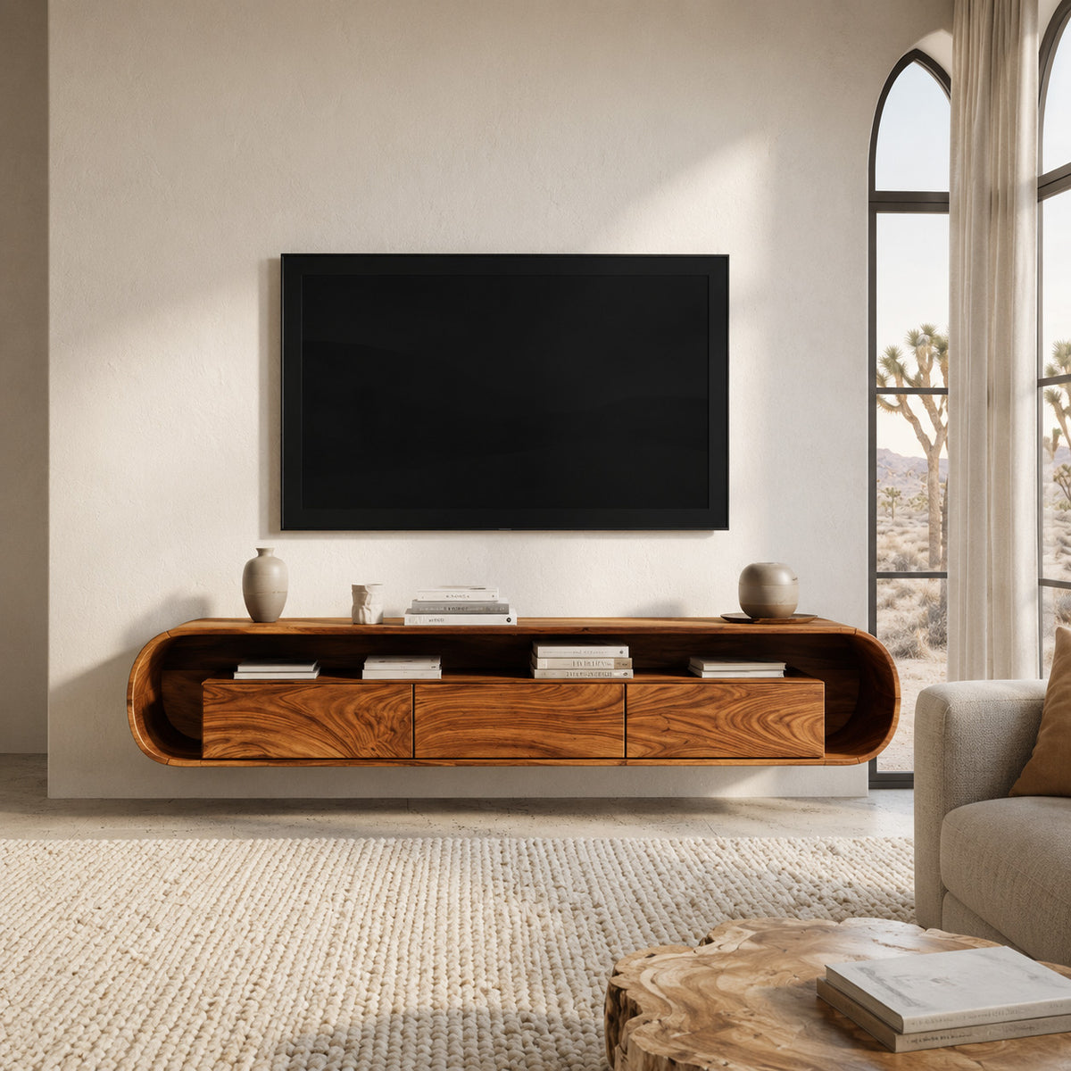 Organic Modern Floating TV Console For Living Room - Image 2