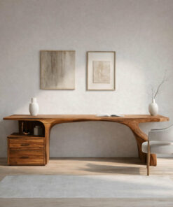 Alternative view of Organic Live Edge Wood Desk With Storage Drawers For Workspace