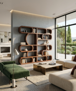 Alternative view of Modern Sculptural Bookshelf With Symmetrical Curves For Living Room Or Office