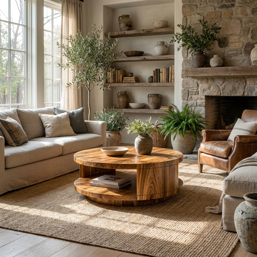 Modern Round Coffee Table With Shelf For Living Room And Lounge - Image 3