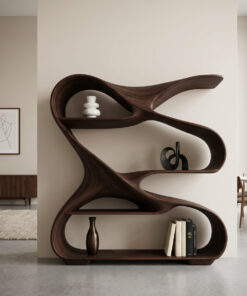 Alternative view of Modern Sculptural Wooden Bookshelf For Living Room Or Office Display