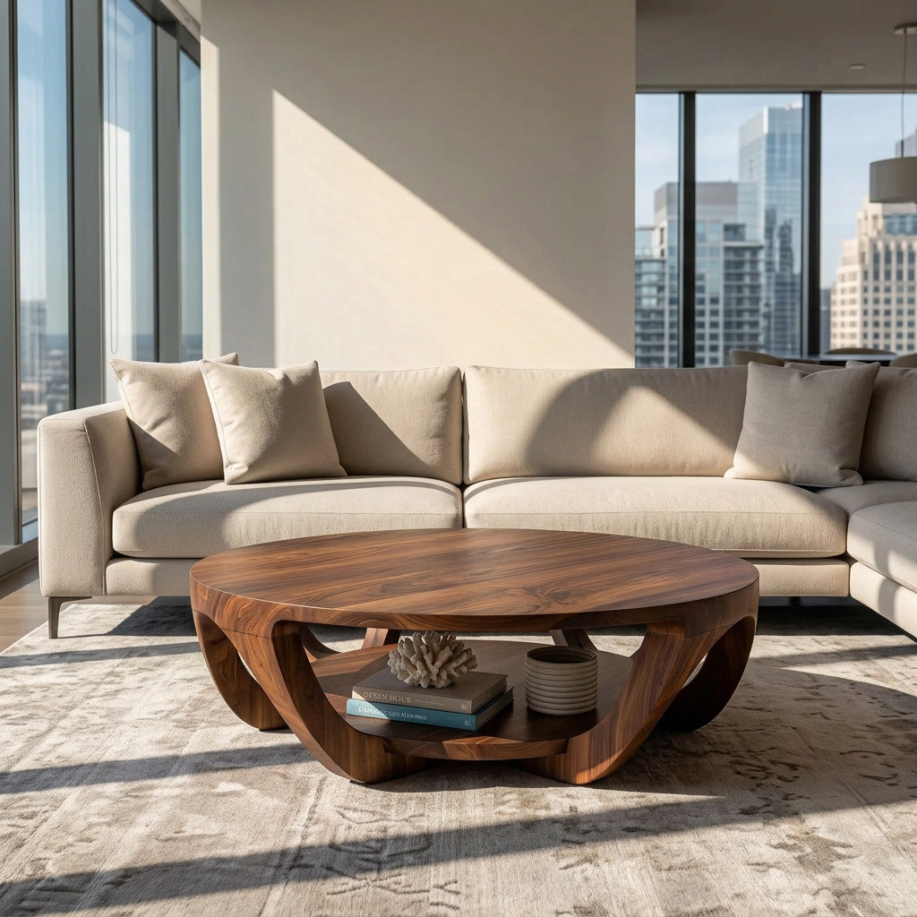 Modern Round Coffee Table With Shelving For Living Room - Image 7