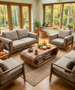Alternative view of Mid Century Wooden Live Edge Coffee Table For Living Room Halloween Decor