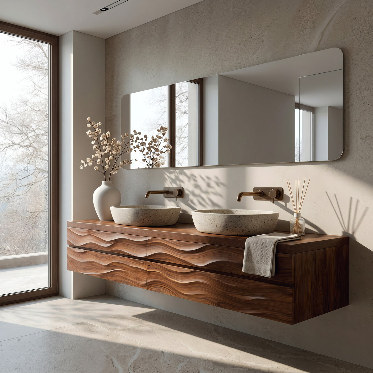 Modern Floating Bathroom Vanity With Wave Texture For Bathroom - Image 3
