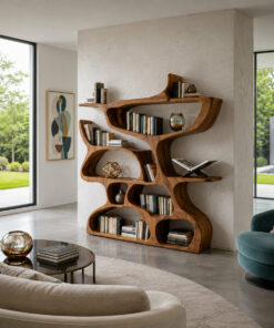 Alternative view of Modern Bookshelf With Organic Carved Design For Living Room Or Office