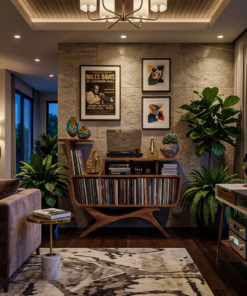 Alternative view of Modern Wooden Record Player Stand With Open Frame For Living