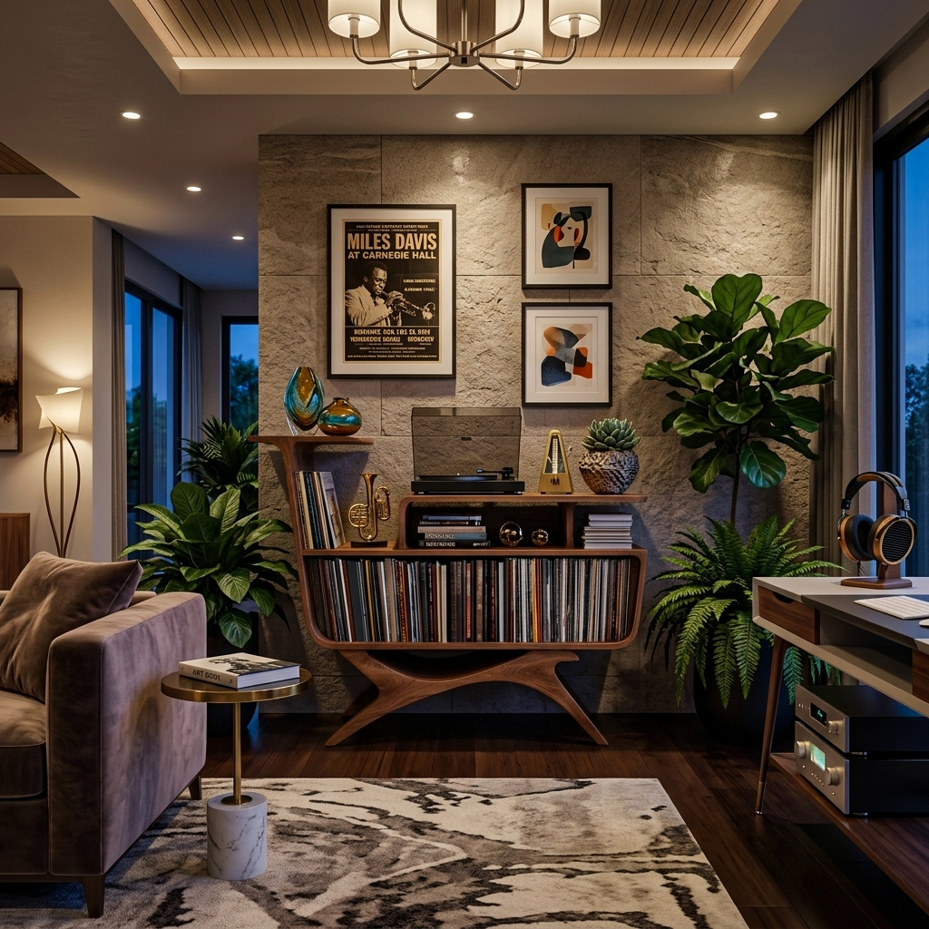 Modern Wooden Record Player Stand With Open Frame For Living - Image 2