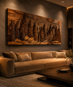 Alternative view of Hand Carved Wall Art With Forest Landscape For Living Room