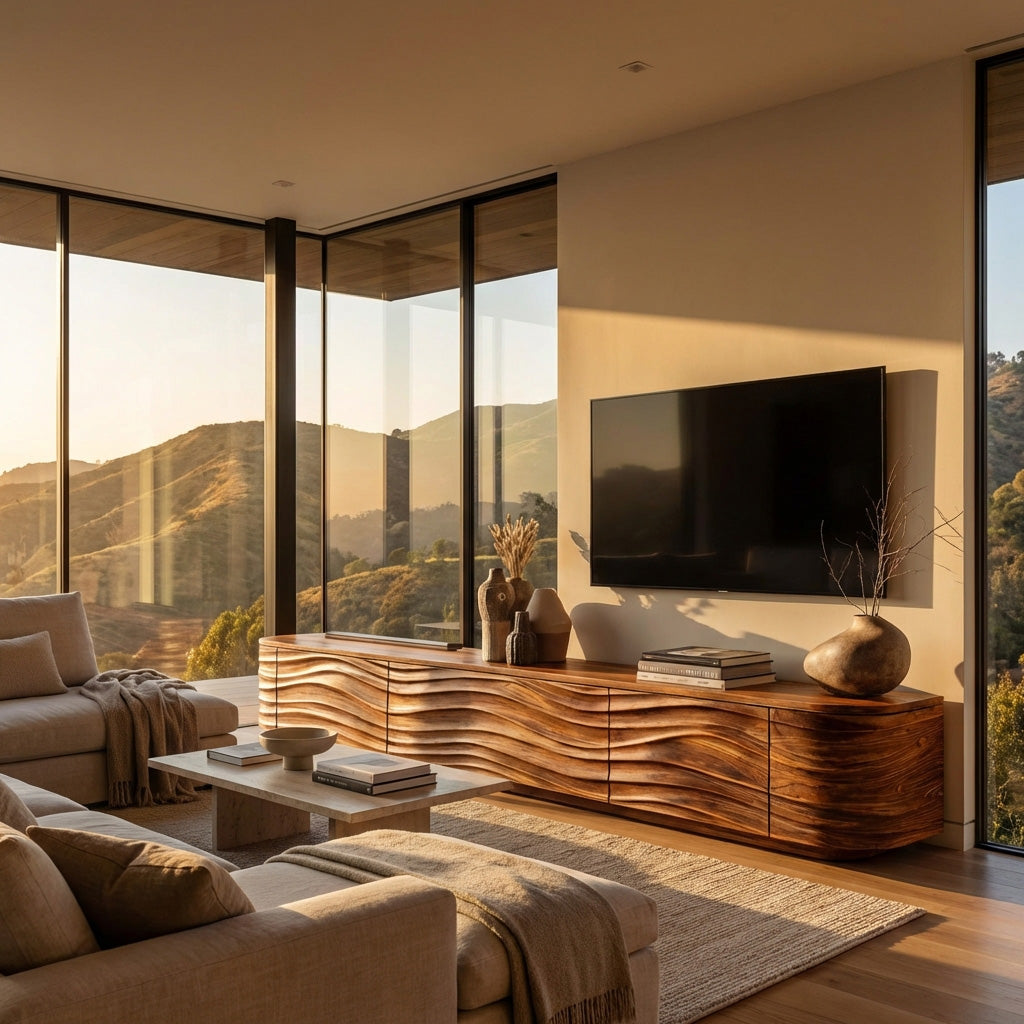 Contemporary Low Wood TV Stand For Media Room - Image 7