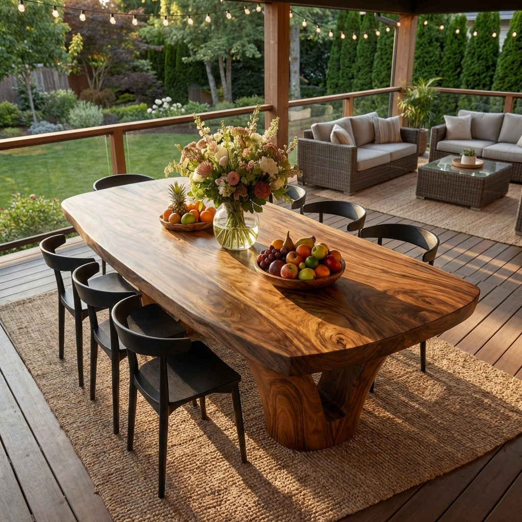 Modern Wooden Dining Table With Unique Base For Kitchen - Image 3