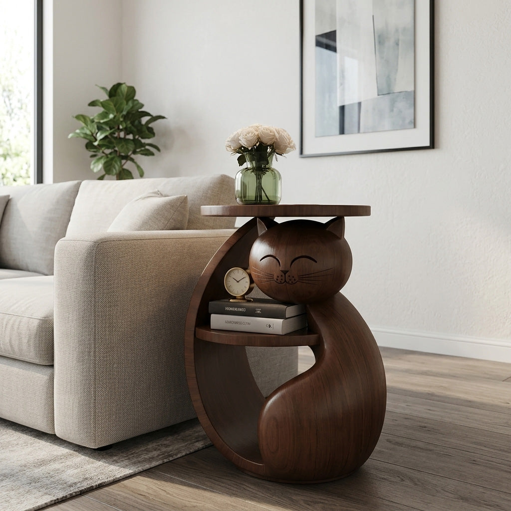 Whimsical Cat Shaped Wooden Side Table For Bedroom - Image 7