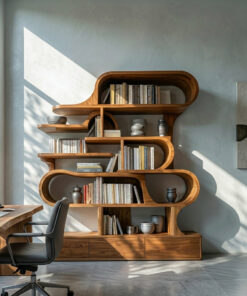 Alternative view of Modern Sculptural Bookshelf With Curved Design For Living Room Or Office