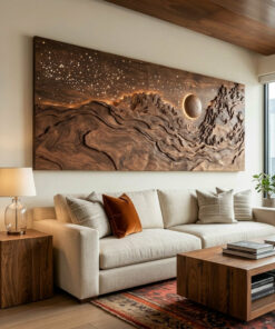 Alternative view of Hand Carved Wall Art With LED Eclipse Design For Living Room